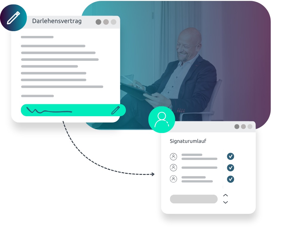 Infografik zeigt schematisch, wie man einen Darlehensvertrag unterschreiben kann