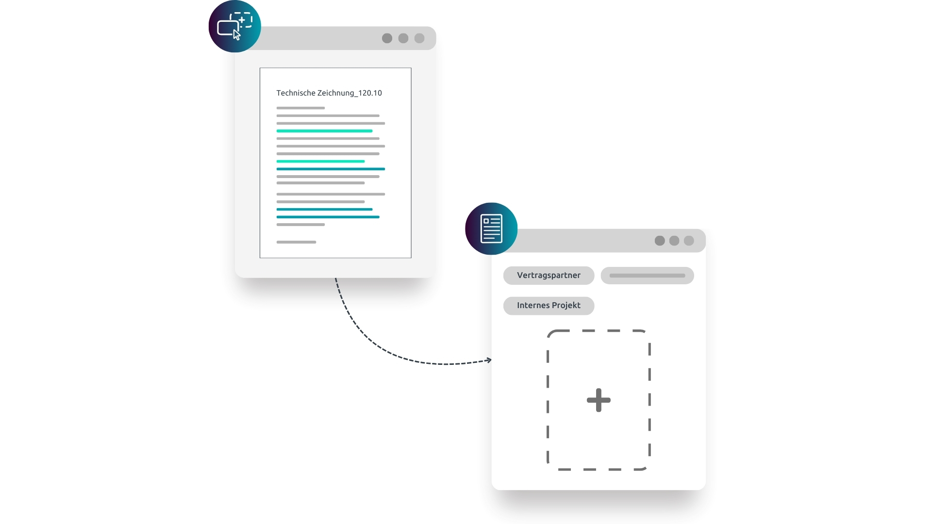 Diese Grafik zeigt schematisch die Erstellung einer technischen Zeichnung