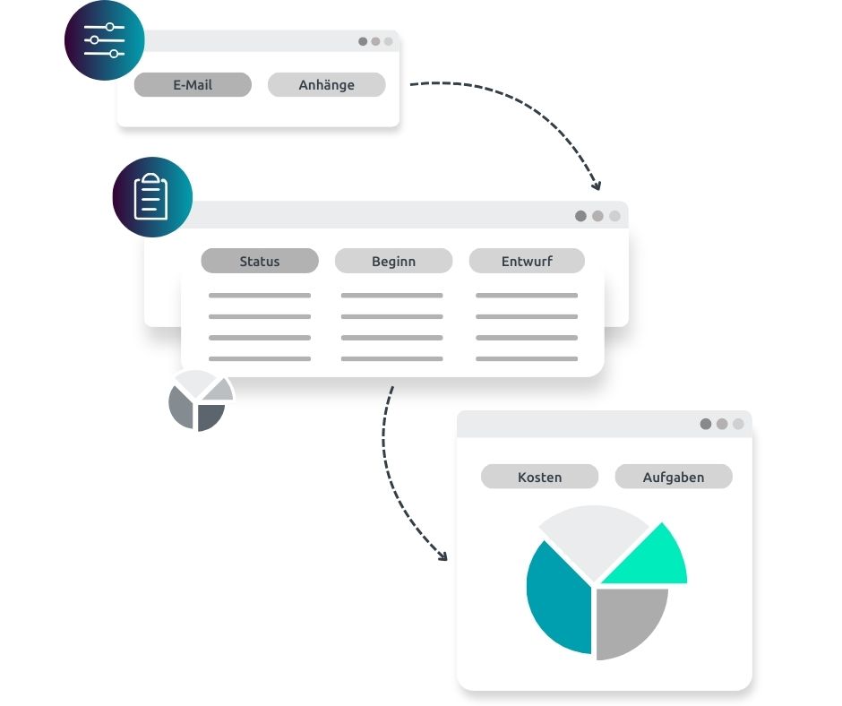 Infografik zeigt schematisch, wie man E-Mais im Workflow verwenden kann