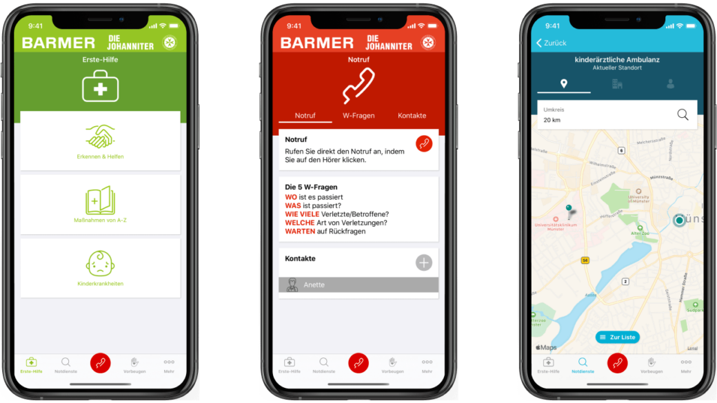 Kindernotfall-App Mockups